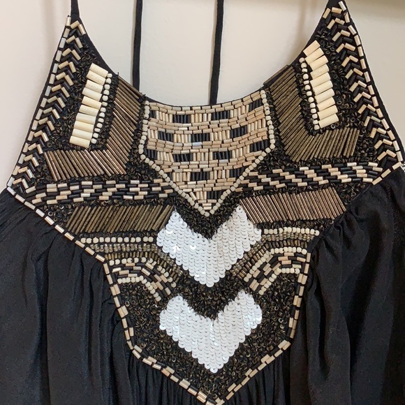 All Saints Black Halter Beaded Silk Dress - Picture 7 of 12